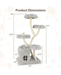 Hongge Freestanding Cat Tower with Four Flower-Shaped Platforms
