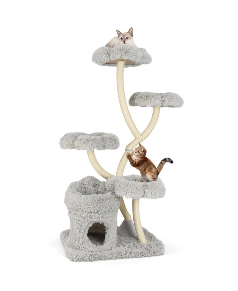 Hongge Freestanding Cat Tower with Four Flower-Shaped Platforms