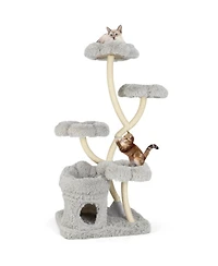 Hongge Freestanding Cat Tower with Four Flower-Shaped Platforms