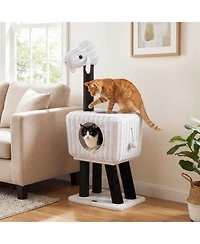 Hongge Lamb-Shaped 43 Inch Cat Tower with 2-Door Rattan Condo