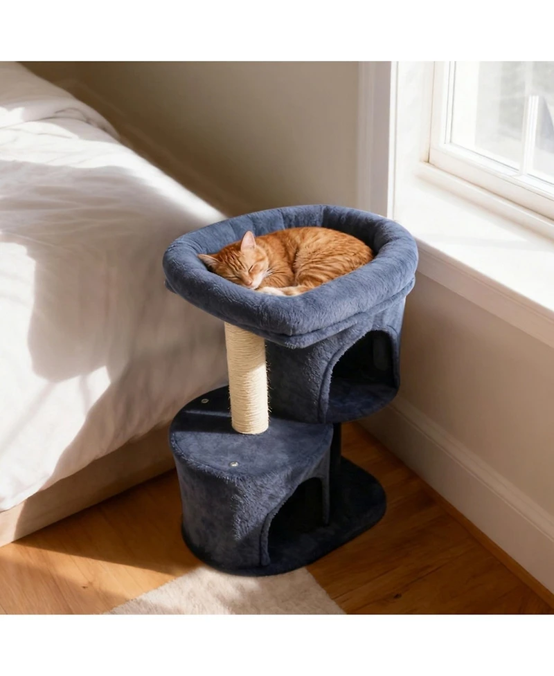 Hongge Dual-Condo 26 Inch Cat Tower with Wide Cushioned Perch