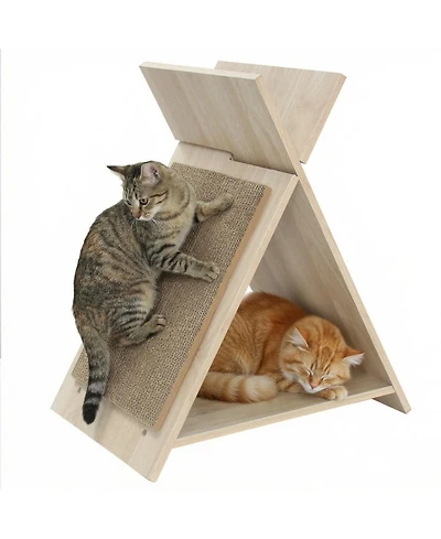 Hongge Corrugated Cardboard Cat Scratcher Lounge with Wooden Frame