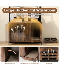 Hongge Tall Cat Litter Box Enclosure with 3-Tier Storage Shelves Ventilated Cabinet and Scratcher