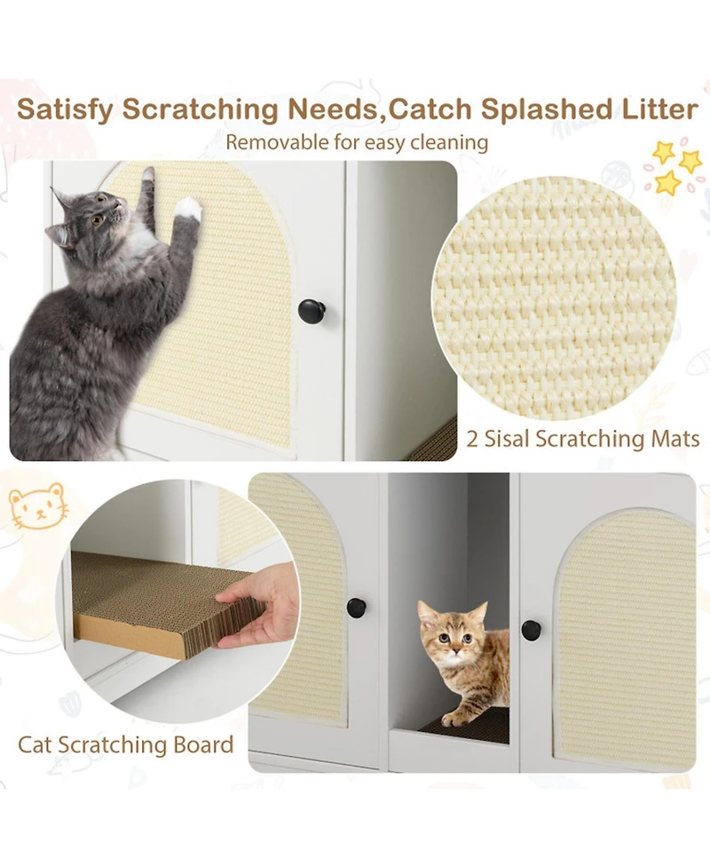 Hongge 43 in Cat Litter Box Enclosure with Double Rooms Sisal Mats and Storage