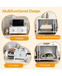 Hongge 48 in Cat Litter Box Enclosure for 2 Cats with Barn Doors and Large Tabletop