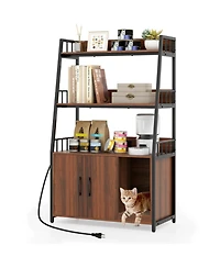 Hongge Cat Litter Box Enclosure with Storage Shelves Power Station and Scratching Pad