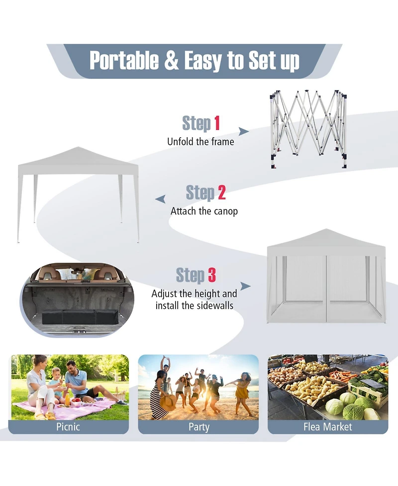 Sugift 10 ft x 10 ft Pop Up Canopy Tent with 4 Mesh Netting Sidewalls and Carry Bag