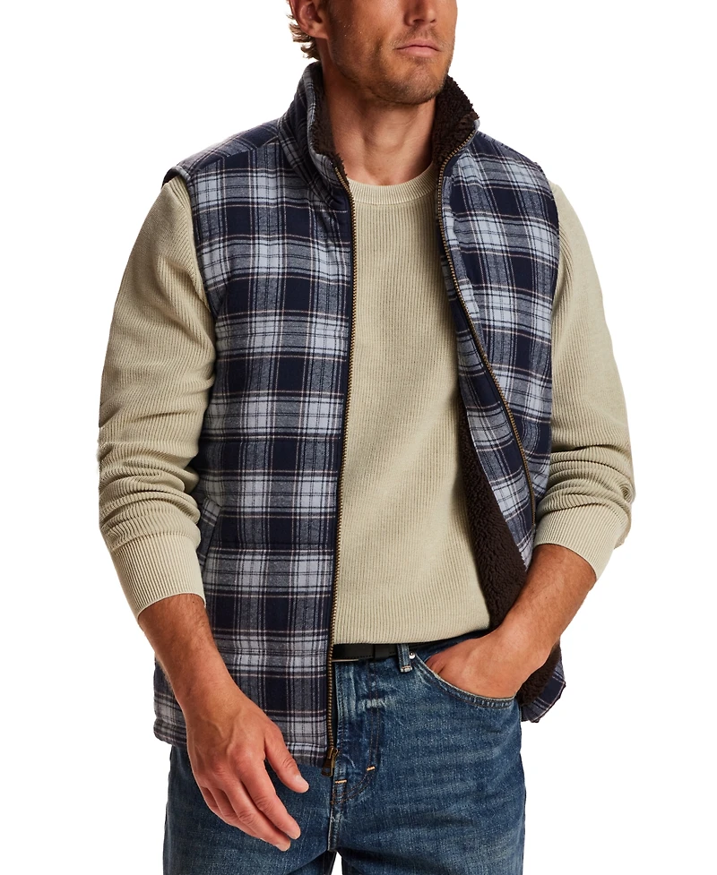 Weatherproof Vintage Men's Sherpa Lined Plaid Flannel Vest