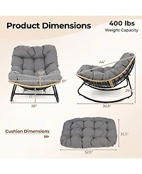 Gymax Outdoor Papasan Rocking Chair Oversized Egg-shaped Rocker with Thick Cushioned Seat