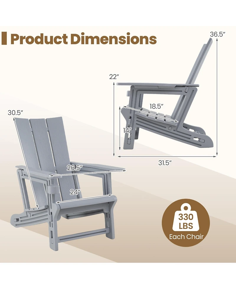 Gymax Adirondack Chairs Set of 2 with Cup Holder Wood Texture for Garden Backyard
