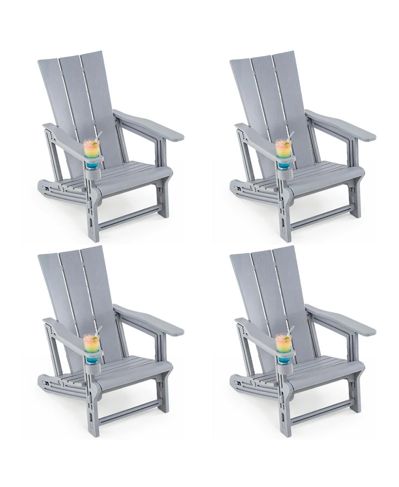 Gymax Adirondack Chairs Set of 4 with Cup Holder Wood Texture for Garden Backyard