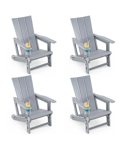Gymax Adirondack Chairs Set of 4 with Cup Holder Wood Texture for Garden Backyard