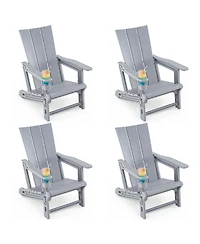 Gymax Adirondack Chairs Set of 4 with Cup Holder Wood Texture for Garden Backyard