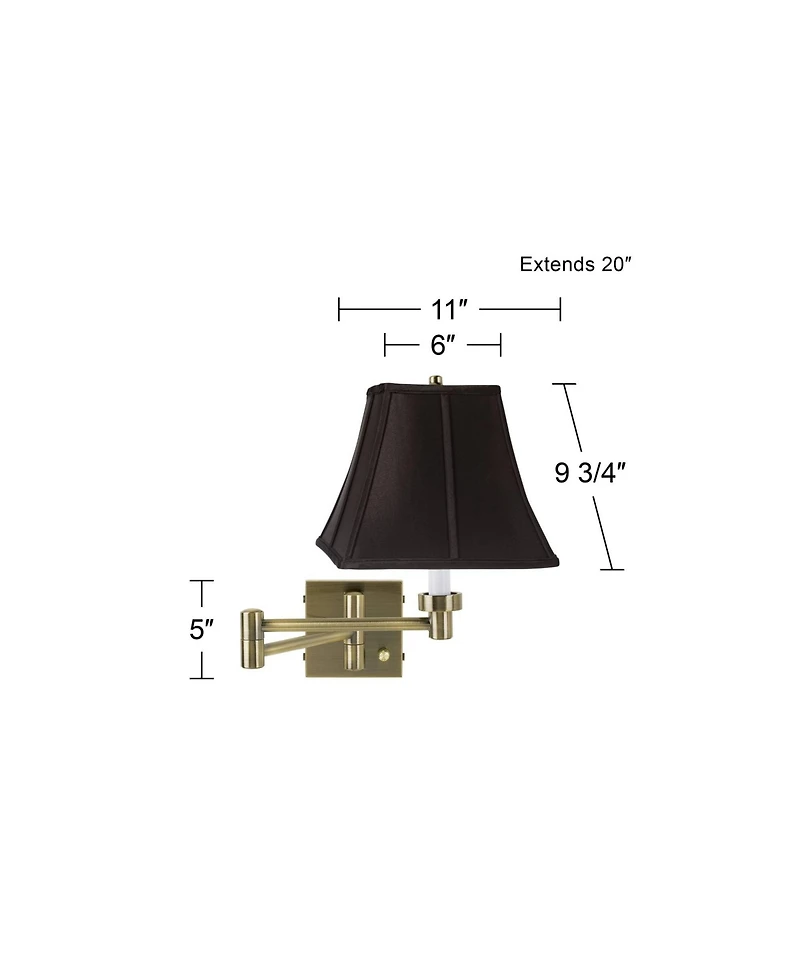Barnes and Ivy Modern Swing Arm Wall Lamp Antique Brass Plug-In Light Fixture Square Shade for Bedroom Living Room Reading