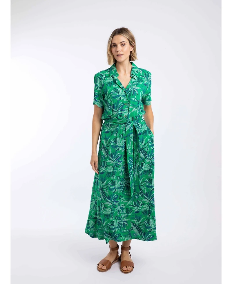 Weird Fish Women's Neem Printed Floral Midi Shirt Dress