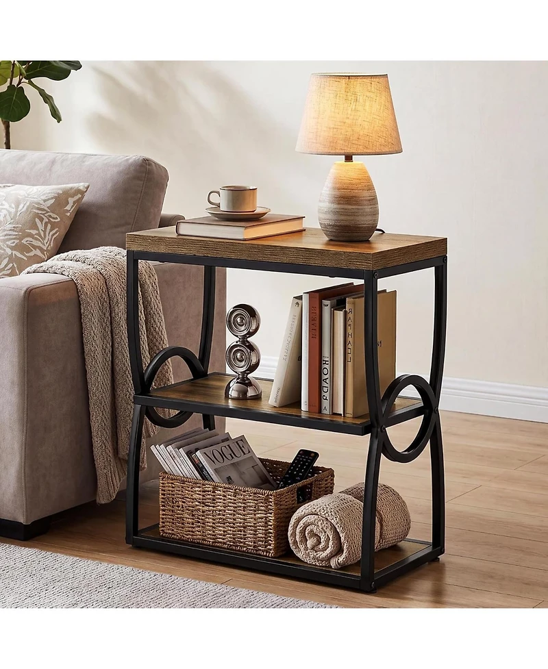 Tribesigns Narrow End Table, Couch Side Table with Storage | 3-Tier Storage, Sturdy Metal Frame