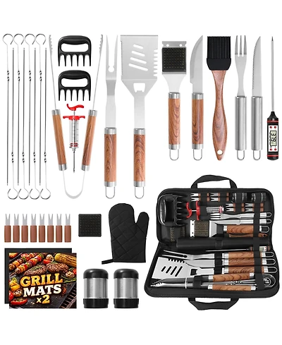 Xdovet Bbq Grill Tools Set Stainless Steel Accessories Kit Case Injector Claws Mats