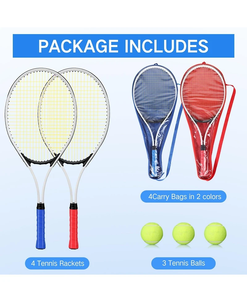 Aofar 4 Tennis Rackets Set Adult Recreational Players Lightweight Balls Overgrips Bag