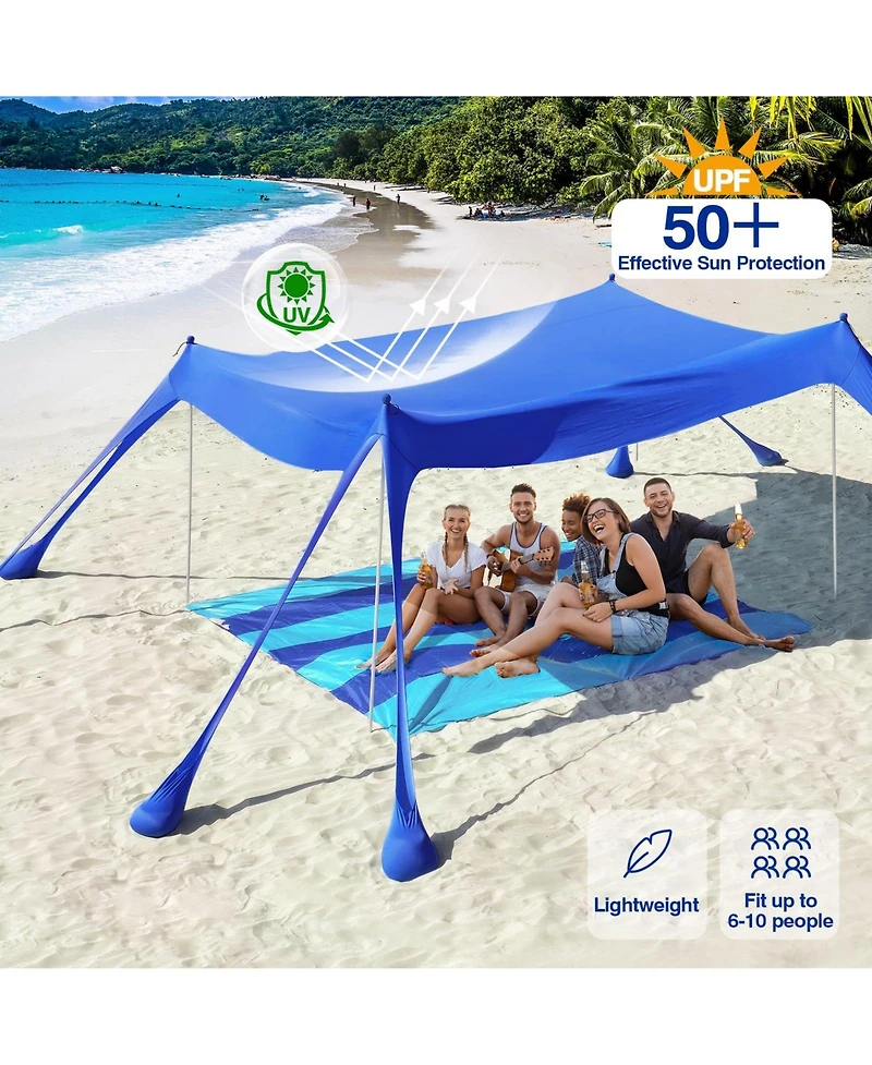 Aofar Beach Tent Sun Shelter Sandbags Stability Poles Camping Fishing 10 X 13 Feet