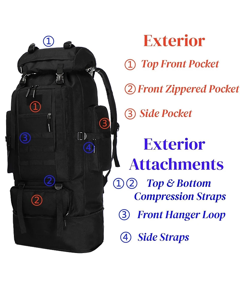 Piscifun 100L Waterproof Molle Hiking Backpack Large Capacity Travel Daypack for Outdoor Sports