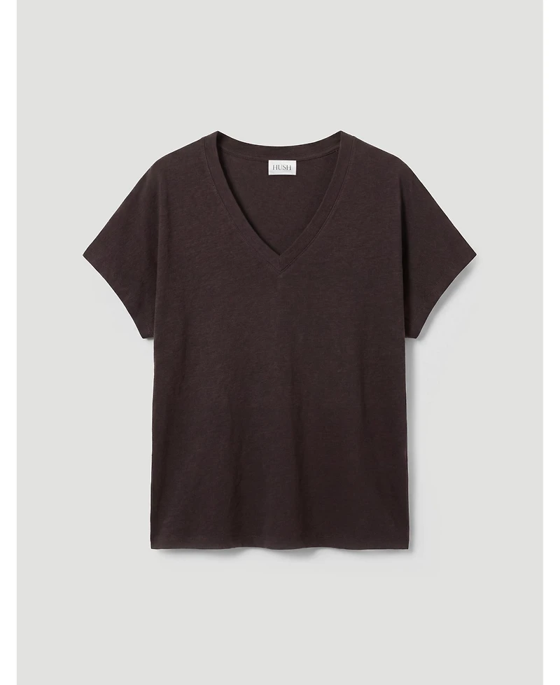 Hush Women's Rosalia Linen-Blend V-Neck Short-Sleeve T-Shirt