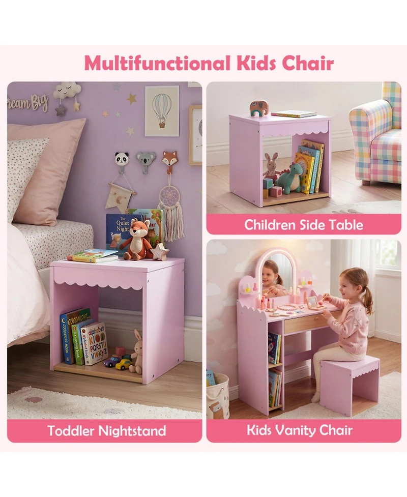 Hongge Lighted Makeup Mirror 2-Piece Vanity and Chair Set, Ages 3+