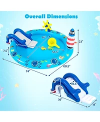 Hongge Marine Life Inflatable Spray Pool Play Center with Shark Slide, 74"L x 60.2"W x 24.8"H, 43-Gallon Capacity, Ages 2+