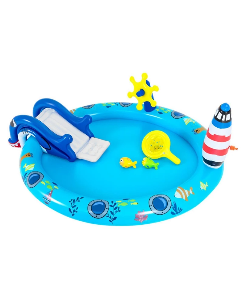 Hongge Marine Life Inflatable Spray Pool Play Center with Shark Slide, 74"L x 60.2"W x 24.8"H, 43-Gallon Capacity, Ages 2+