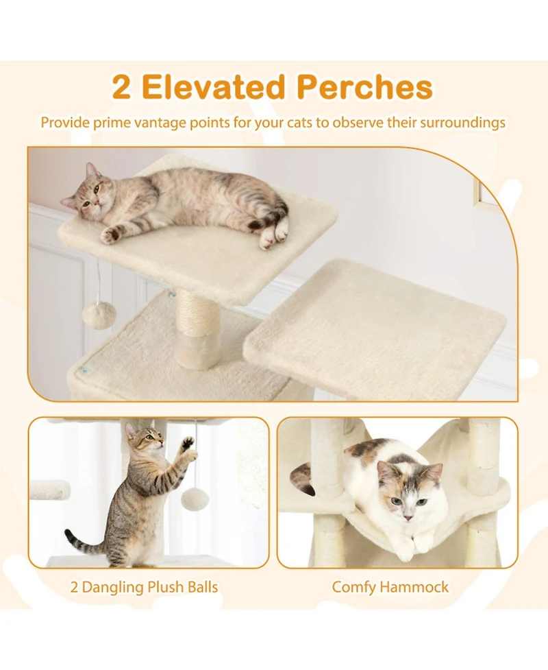 Hongge 57 Inch Cat Tree with Dual Condos on a Wide 29 Inch Base