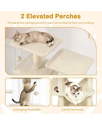 Hongge 57 Inch Cat Tree with Dual Condos on a Wide 29 Inch Base