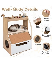 Hongge 3-in-1 Hidden Litter Box Enclosure Cabinet with 4 Cubbies