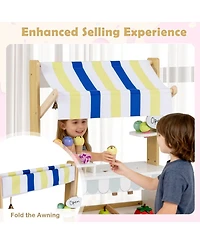 Hongge 2-in-1 Wooden Ice Cream Cart and Grocery Store Playset for Kids