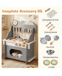 Hongge Wooden Learning Clock Play Kitchen, 12-Piece Set, Ages 3+