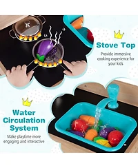 Hongge Wooden Circulating Water Faucet 5-Piece Mud Kitchen, Ages 3+