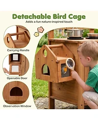 Hongge Outdoor Mud Kitchen with Removable Birdcage and Planter Box, Ages 3+