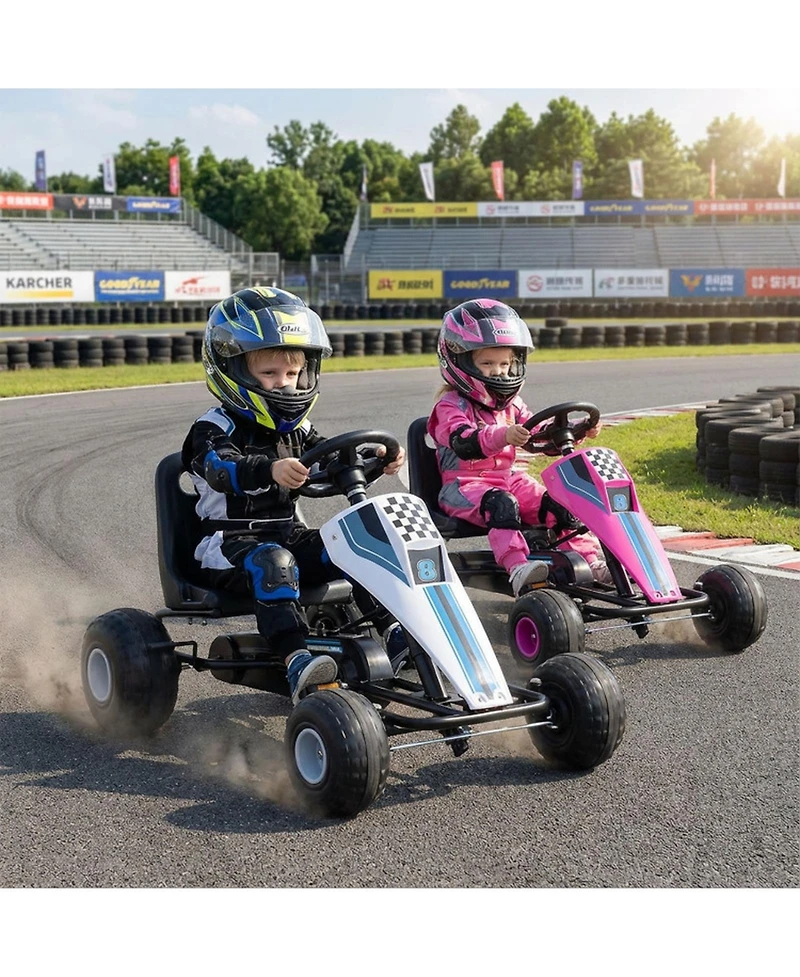 Hongge 4-Wheel Kids Pedal Go Kart with Steering Wheel and Handbrake