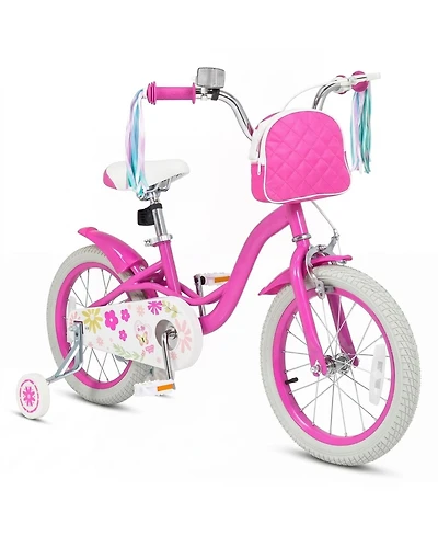 Hongge 16-Inch Girls Bike with Front Bag and Dual Braking System, Ages 4-7