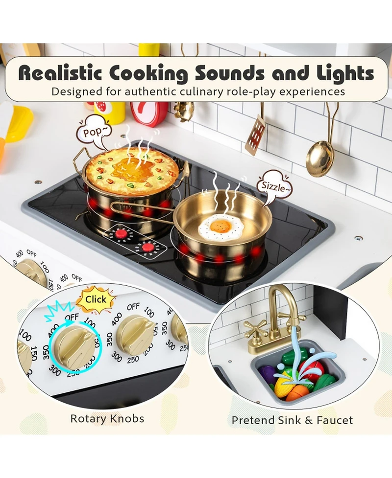 Hongge Lights and Sounds Wooden Play Kitchen with Ice Maker, Ages 3+