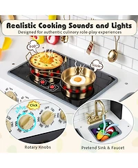 Hongge Lights and Sounds Wooden Play Kitchen with Ice Maker, Ages 3+