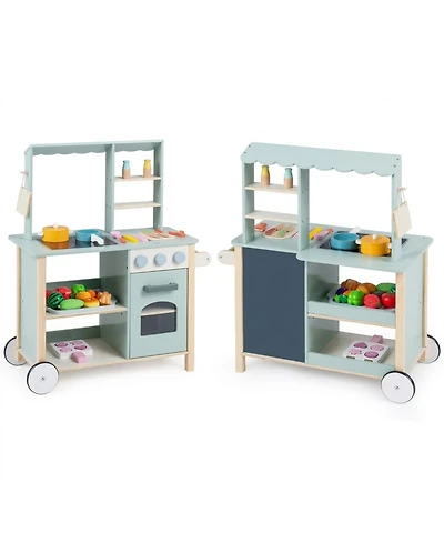 Hongge Wooden Play Kitchen with Rolling Wheels, Ages 3+