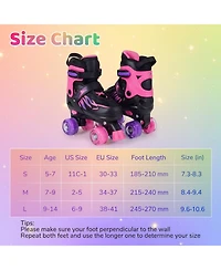 Hongge Kids Adjustable Outdoor Quad Roller Skates with Light-Up Wheels Ages 7-9