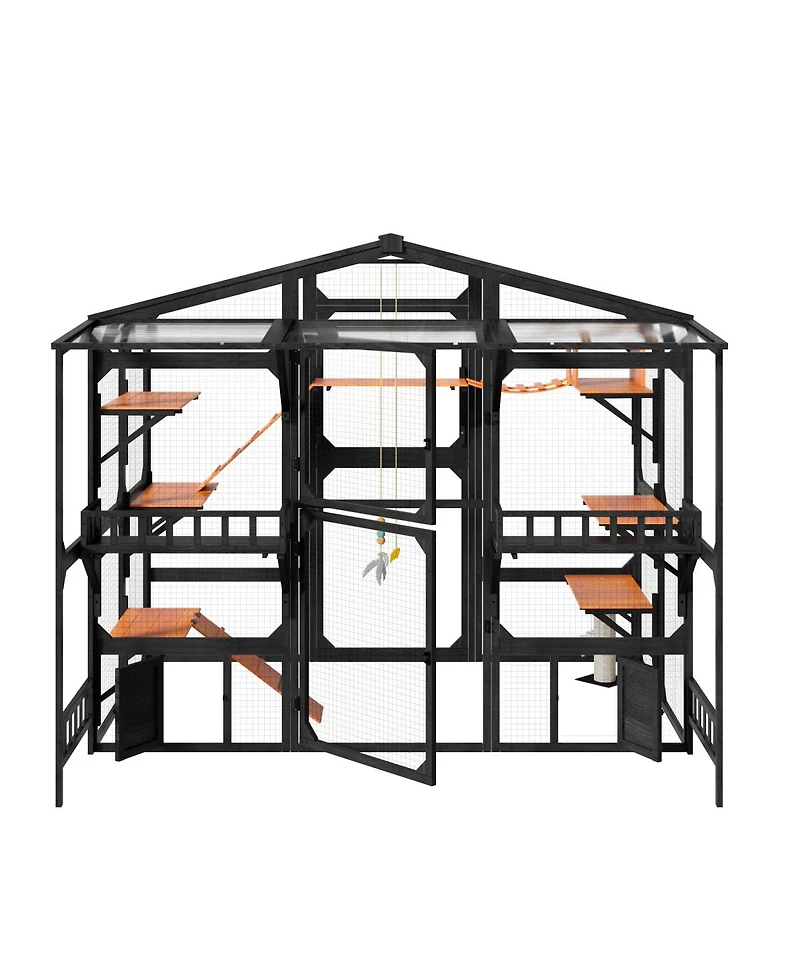 6thdruple Large Wooden Outdoor Catio for Multiple Cats, Weatherproof Pine Cat House