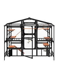 6thdruple Large Wooden Outdoor Catio for Multiple Cats, Weatherproof Pine Cat House