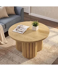 Tribesigns Round Coffee Table, 31.5" Wooden Circle Coffee Table with Three-lobed Grille Base, Small Accent Center Table
