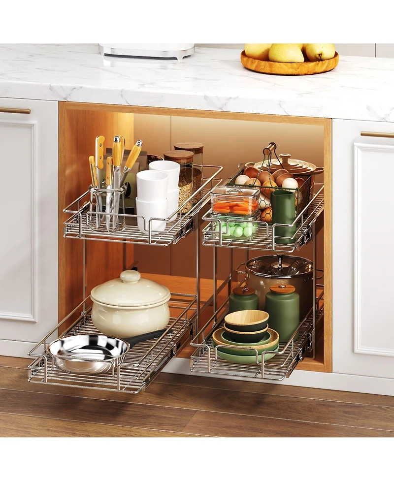 Lovmor 2 Tier Individual Pull Out Cabinet Organizer Slide Kitchen Storage Sliding Shelves