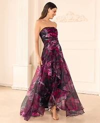 Betsy & Adam Women's Strapless Floral Organza A-Line Gown