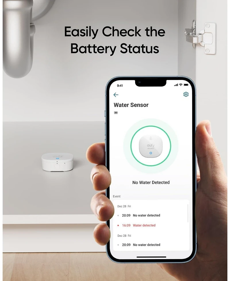 eufy Security Water and Freeze Sensor with Remote Alerts, IP65 Waterproof, 2-Year Battery Life, HomeBase Required