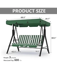 homfan Outdoor Porch Swing with Adjustable Canopy and Stand, 3-Seat Patio Swing Chair for Garden Backyard