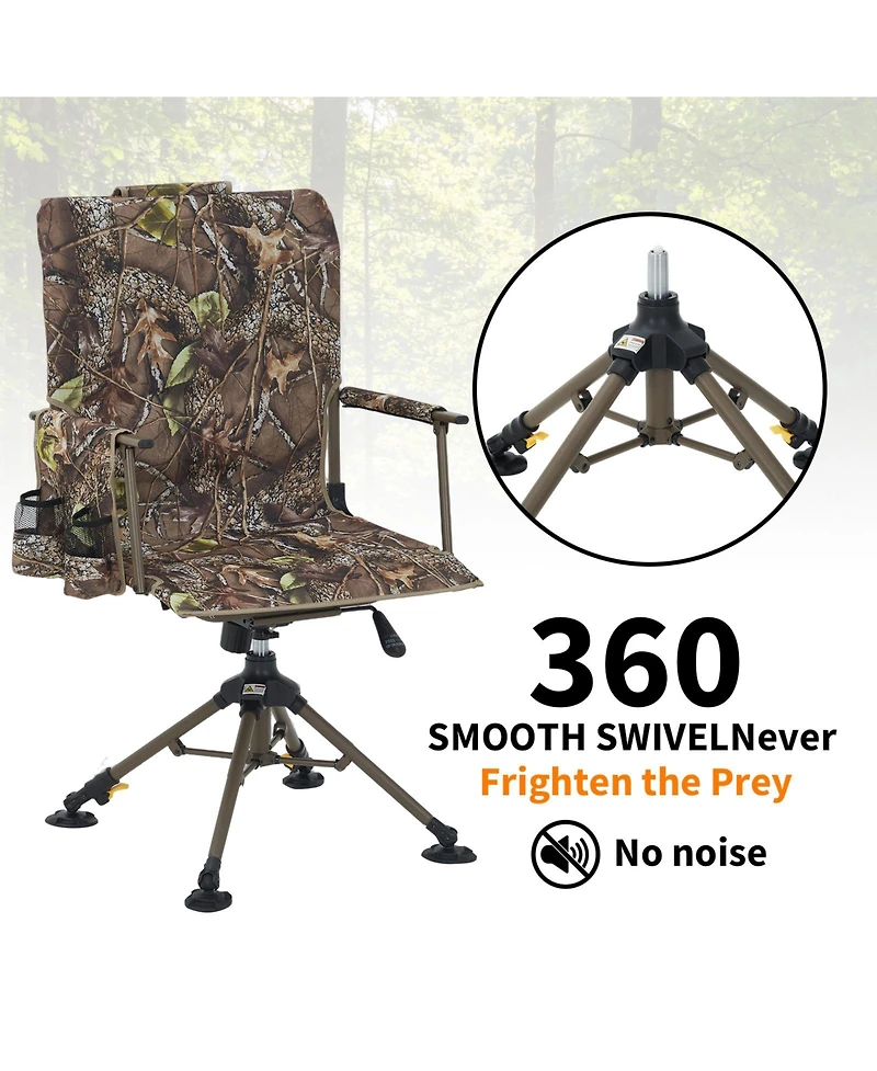 homfan Leaf Camouflage 360degree(s) Swivel Folding Hunting and Outdoor Lounge Chair with Carrying Strap, Silent Blind Seat