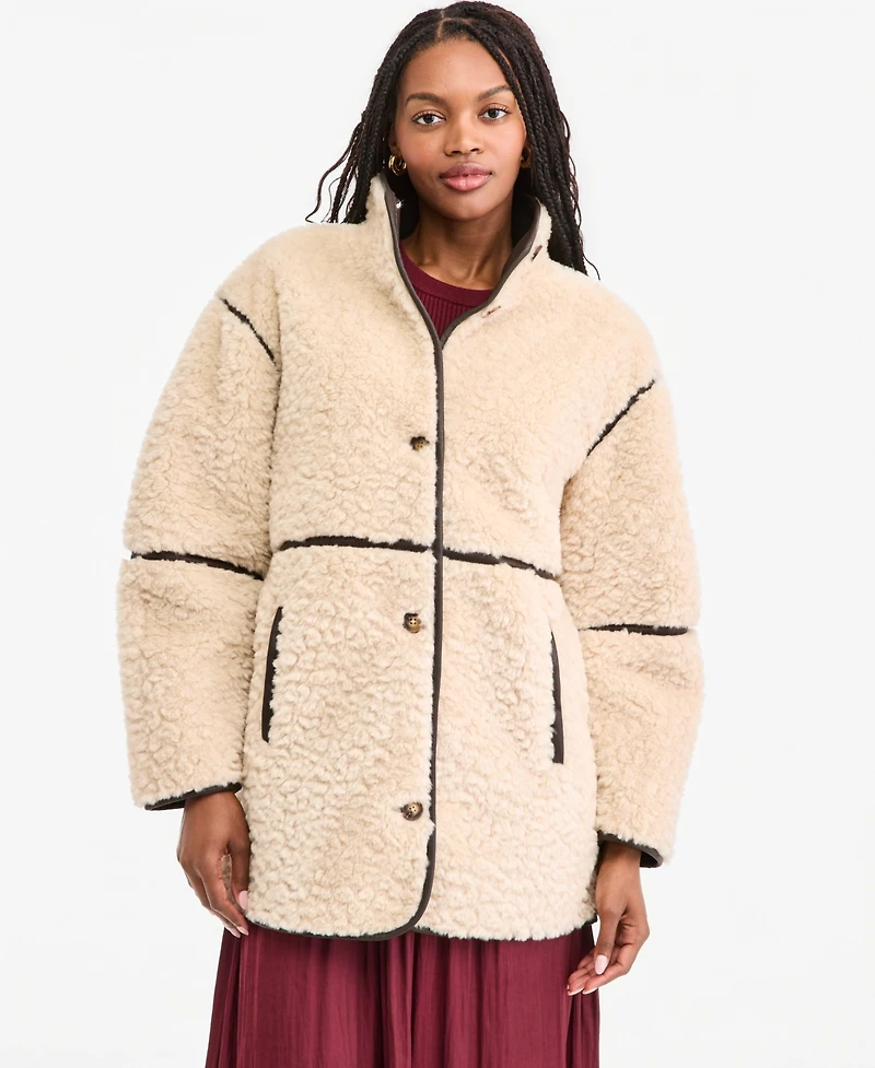 On 34th Women's Faux Leather Trim Sherpa Jacket, Macy's Exclusive
